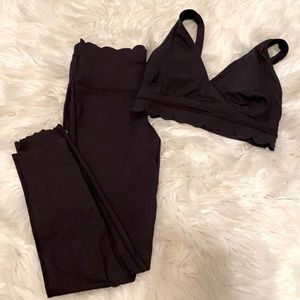 Matching scalloped black workout set